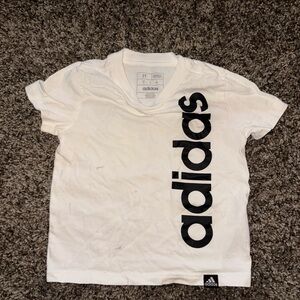 adidas White Tee with Black Vertical Logo
